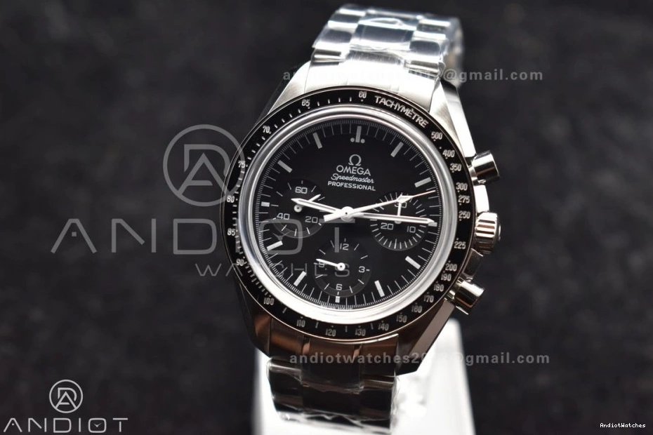Back MoonWatch Manual SS Winding 1121 Speedmaster Effortless SS OMF Chrono Transparent Movement Black Sapphire Bracelet on Crystal Dial with 1224